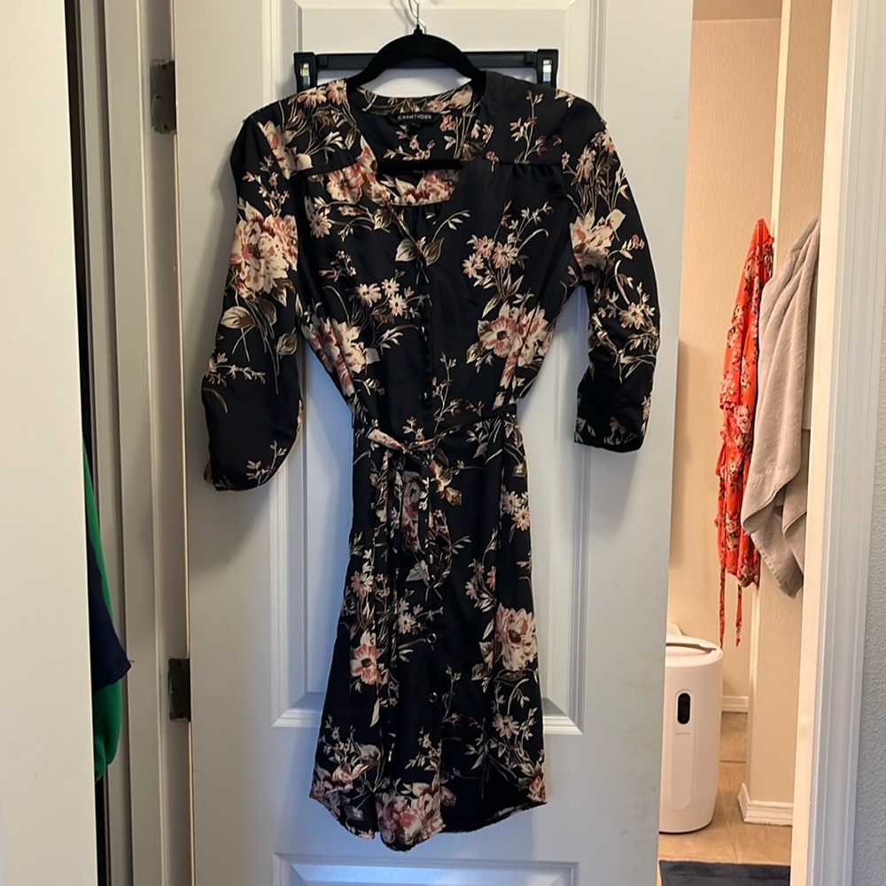 Multicolored Asymmetrical Wrap Bell Sleeve Midi Dress